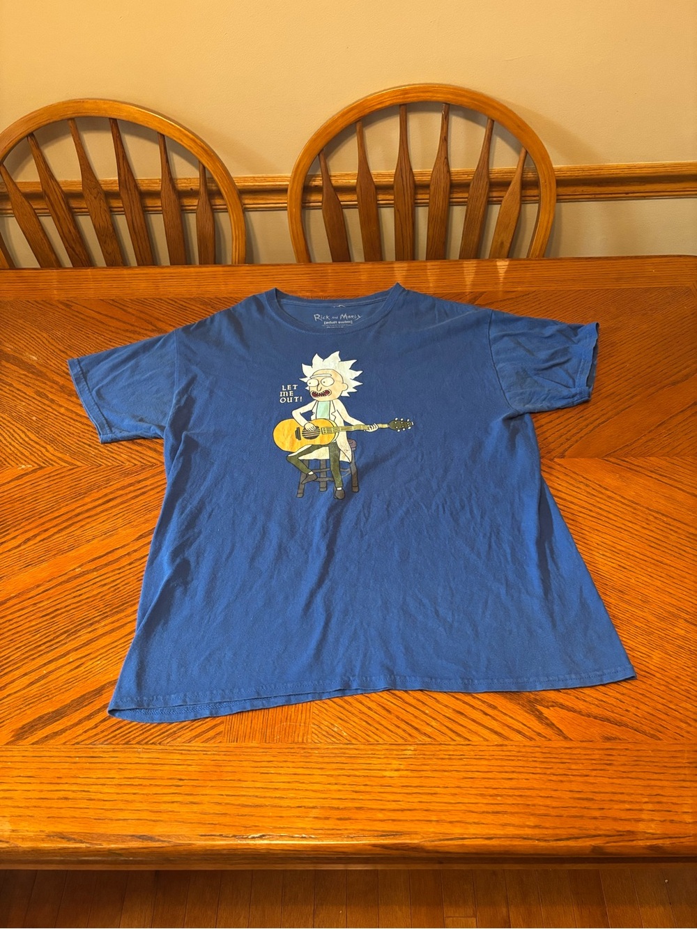Rick and Morty Shirt Mens Large Blue Tiny Rick Guitar Let Me Out Adult Swim